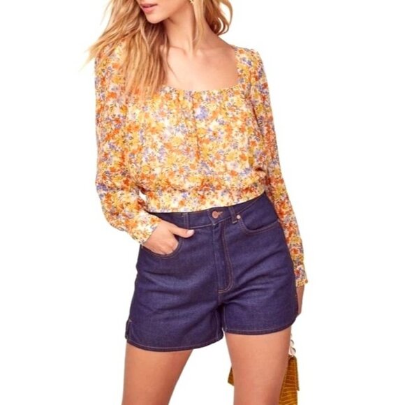 ASTR The Label Orange Tangerine Floral Print Tie Back Willa Blouse Size S - Picture 1 of 11